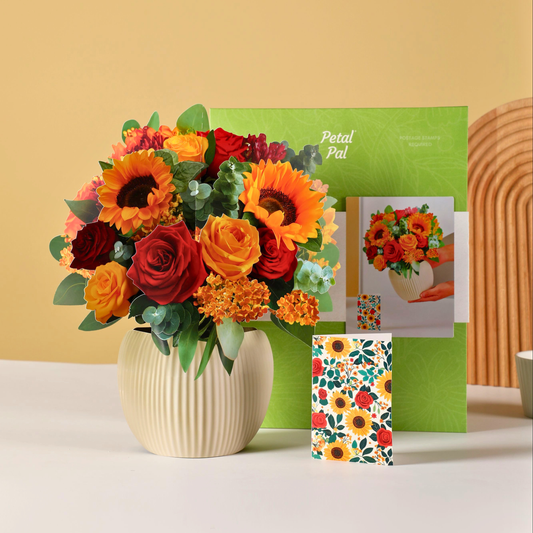 Golden Harvest everlasting paper bouquet with gerbera, rose, hydrangea in red